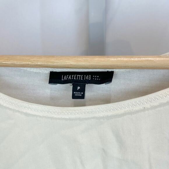 LAFAYETTE 148 Size XS P Long Sleeve Colorblock Top Ivory Silk Crepe Beige Knit - Picture 3 of 6